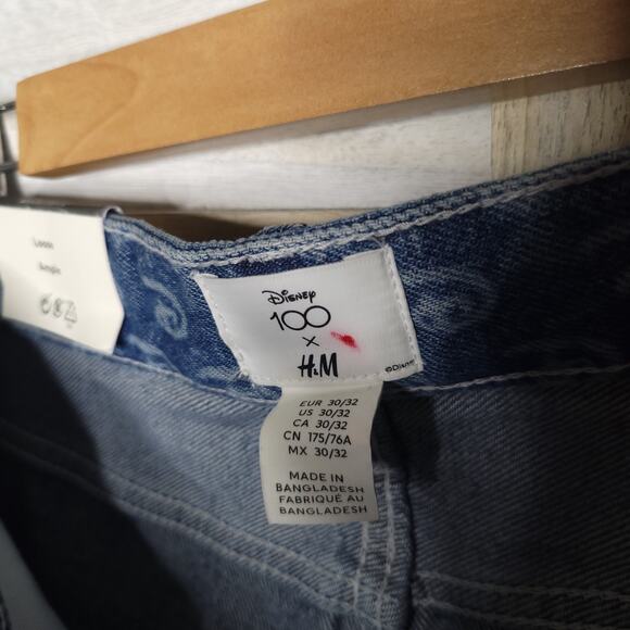 H&M Jeans 30 x 32 Blue Disney 100 X Loose High Rise Straight Leg Men Denim New - Picture 6 of 10